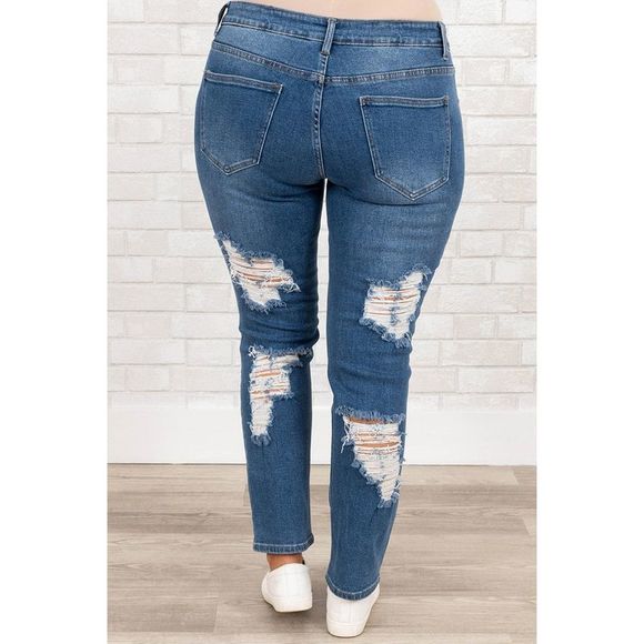 Azura Exchange  Blue Plus Size Distressed Ripped Skinny Jeans - Picture 2 of 7